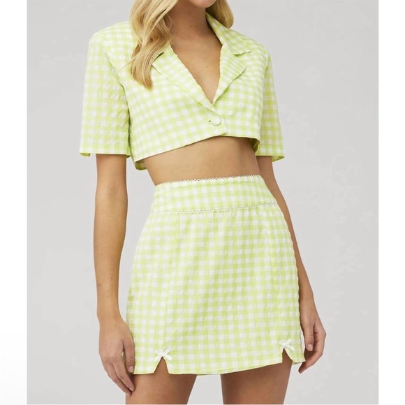 FOR LOVE & LEMONS maureen cropped gingham blazer top large , green white - Picture 2 of 10